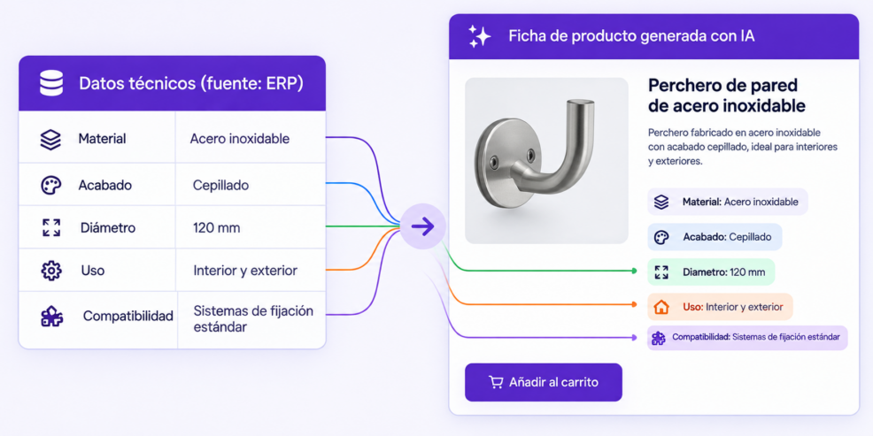 Automatizar el catálogo de tu e-commerce con IA: fichas de producto, ERP y traducciones 1 Ficha de producto generada con IA a partir de los datos técnicos del ERP